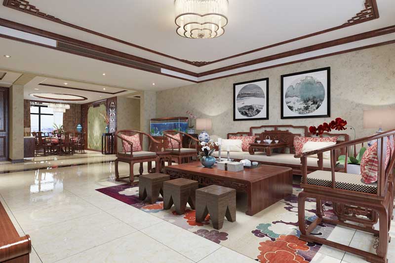 世紀名園260平米四室二廳三衛(wèi)新中式裝修效果圖