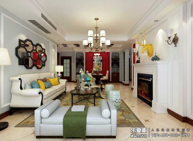 國(guó)際城148平米三室兩廳美式田園風(fēng)格裝修效果圖