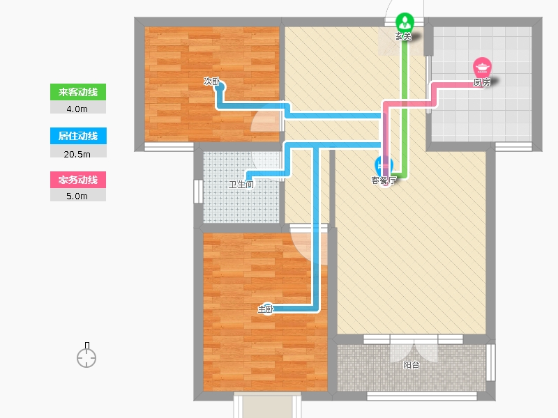天璽名著2室2廳1衛(wèi)1廚89平米戶型居室動線圖
