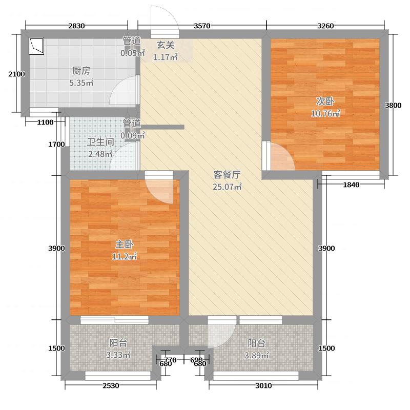 天下錦程花苑2室2廳1衛(wèi)1廚93㎡戶型圖