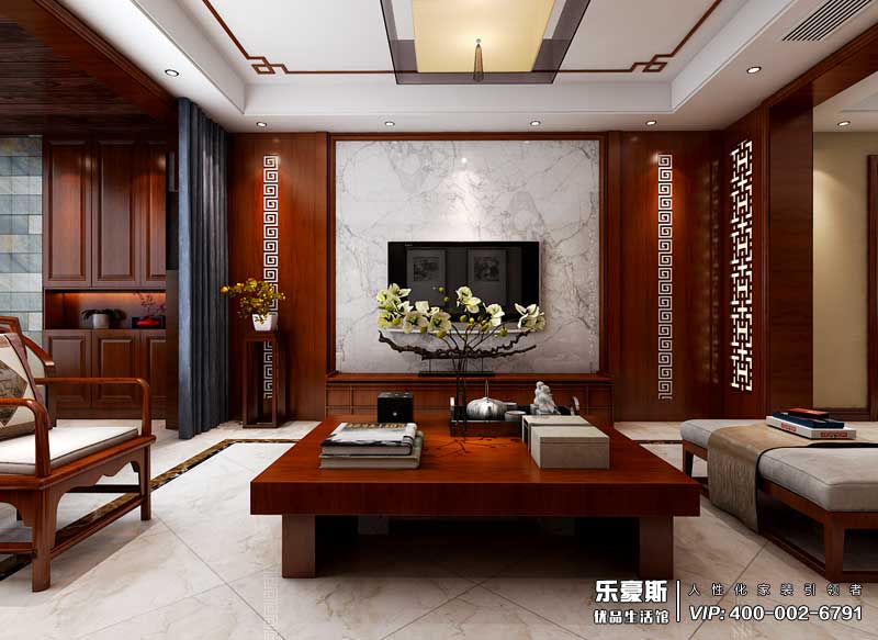 上山間躍層210平米新中式裝修風格效果圖