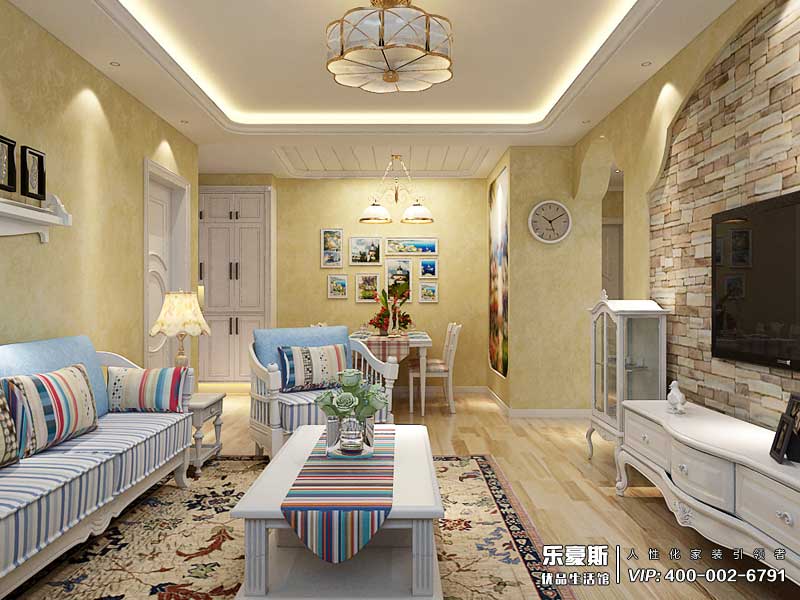 秀水名邸108平米田園地中海裝修效果圖