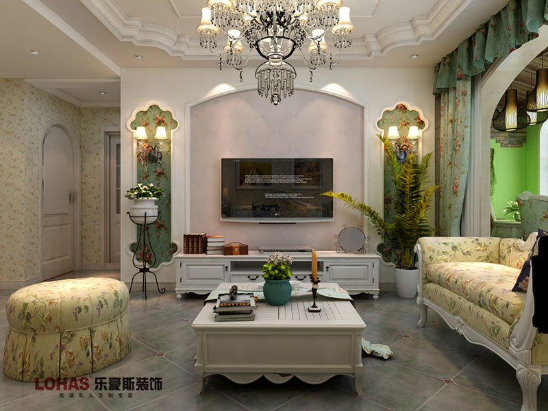 國(guó)際城90平兩室兩廳田園風(fēng)格裝修效果圖