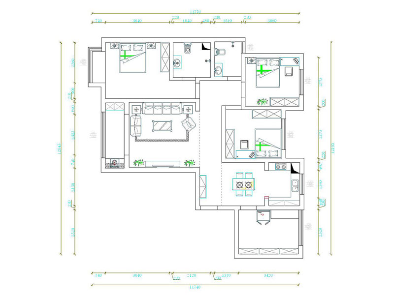 翰唐124平米四室新中式風(fēng)格效果圖