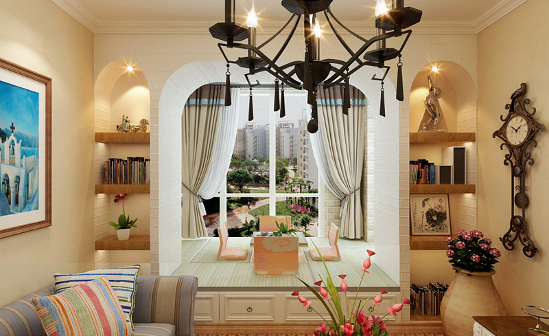 萬達(dá)廣場(chǎng)小區(qū)B北區(qū)98平米兩室兩廳美式混搭