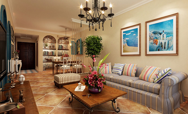 萬達(dá)廣場(chǎng)小區(qū)B北區(qū)98平米兩室兩廳美式混搭