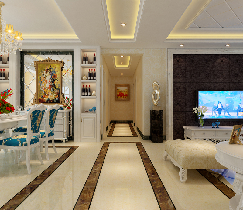 盛邦二期139平米三室兩廳簡歐風(fēng)格