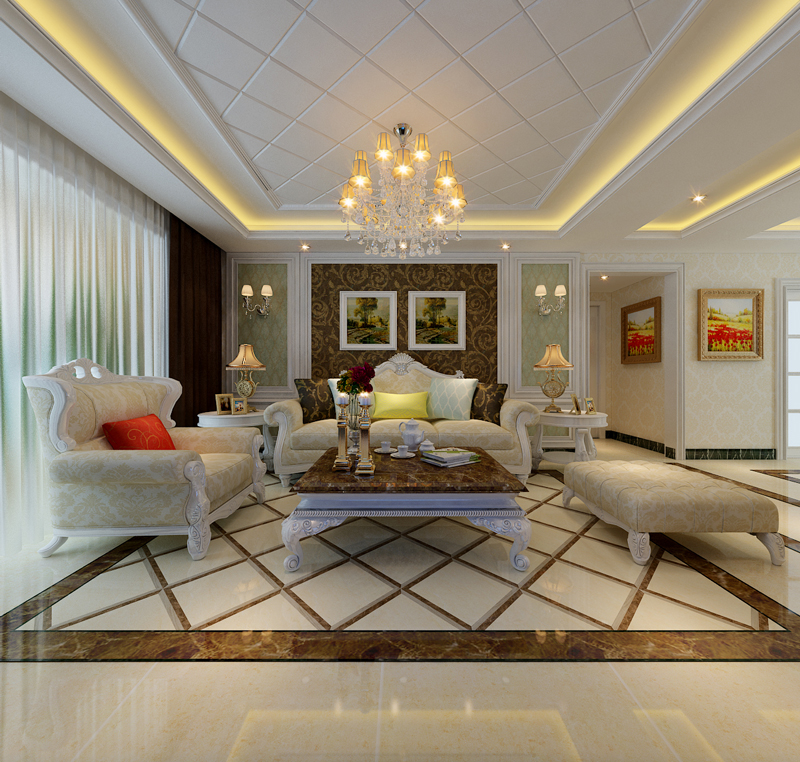 盛邦二期139平米三室兩廳簡歐風(fēng)格