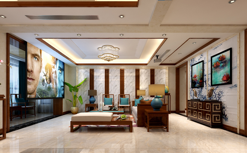 天山熙湖面積138平米三室二廳兩衛(wèi)新中式裝修效果圖