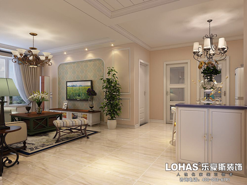 啟銳園103平米三室一廳美式風(fēng)格裝修