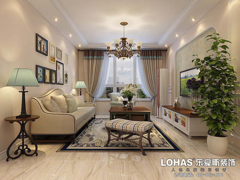 啟銳園103平米三室一廳美式風(fēng)格裝修