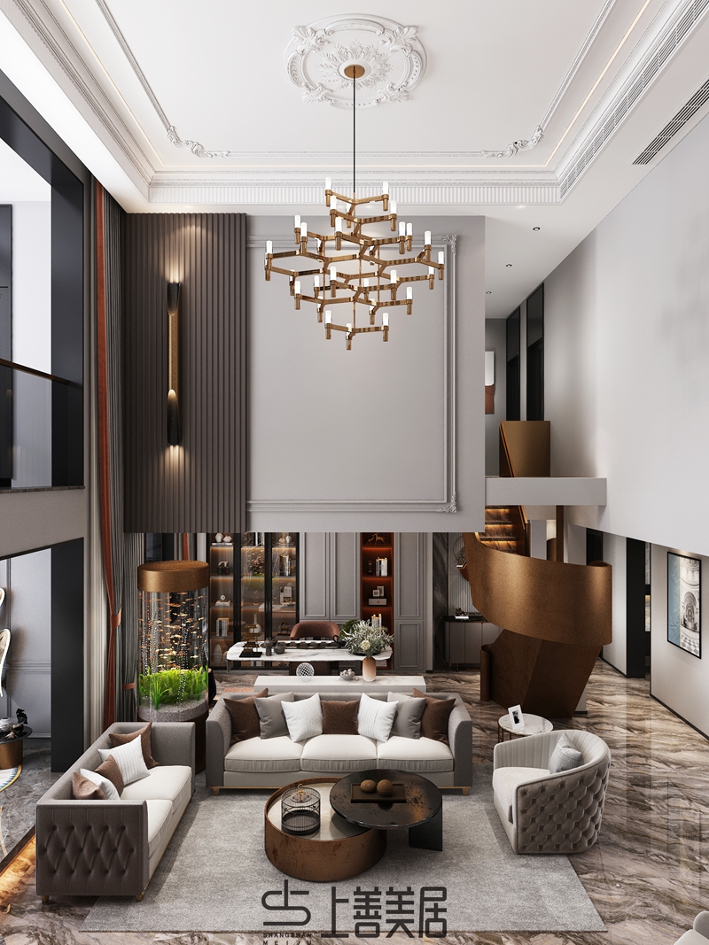 龍溪城300㎡上躍裝修法式后現(xiàn)代效果圖