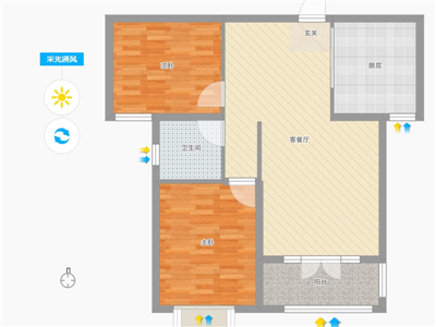 天璽名著2室2廳1衛(wèi)1廚92平米戶型采光通風圖