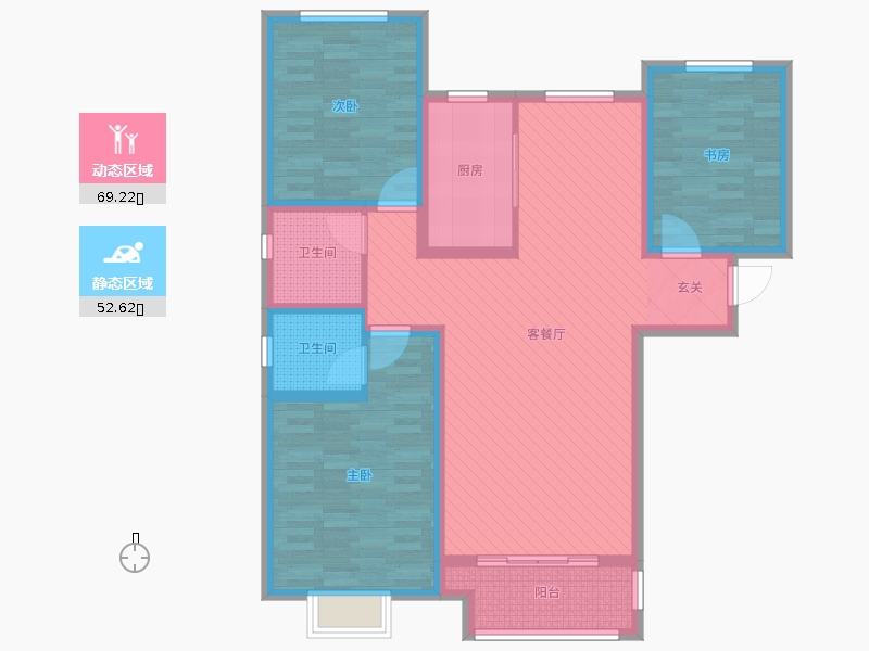 天璽名著3室2廳2衛(wèi)1廚134平戶型動(dòng)靜分區(qū)圖