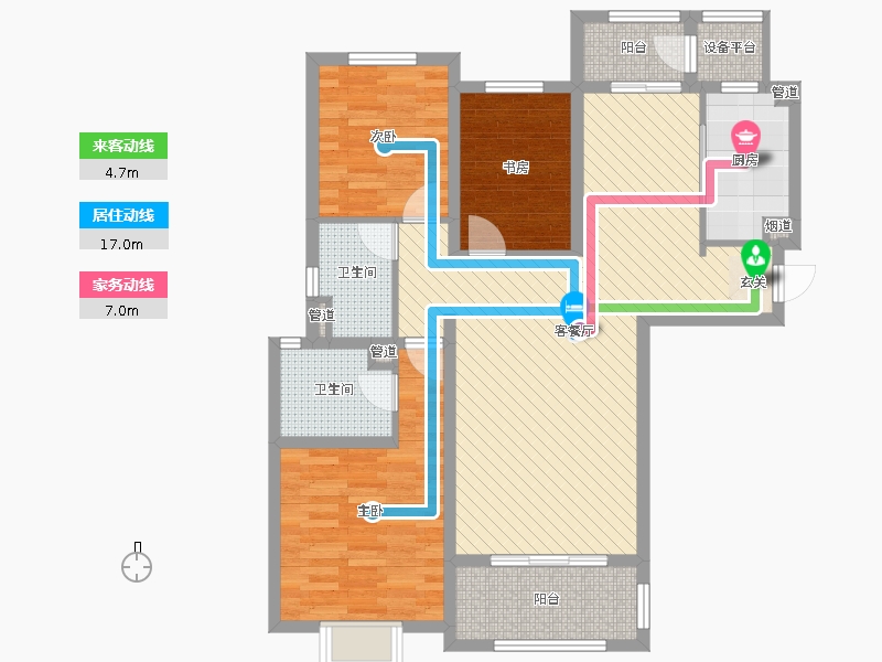 中冶德賢公館3室2廳2衛(wèi)1廚138.00㎡戶型動(dòng)靜線圖
