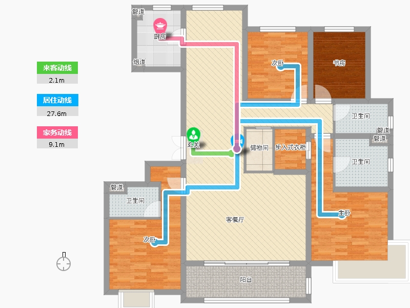 中冶德賢公館4室2廳3衛(wèi)1廚186.00㎡戶型動靜線圖