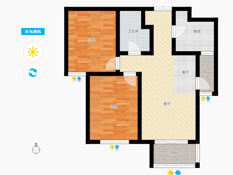 瀚唐2室2廳1衛(wèi)0廚89.00㎡采光通風圖