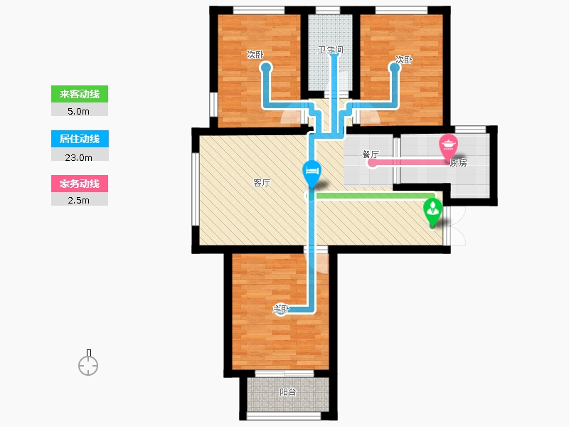 瀚唐3室2廳1衛(wèi)0廚108.00㎡動(dòng)線圖