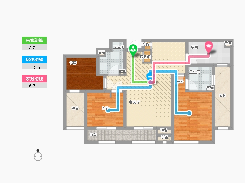 林蔭大院3室1廳2衛(wèi)1廚116.00㎡動(dòng)線(xiàn)圖