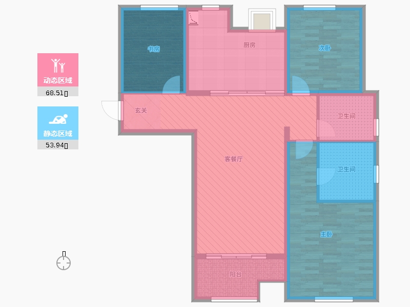 林蔭大院3室2廳2衛(wèi)1廚136.00㎡動靜分區(qū)圖