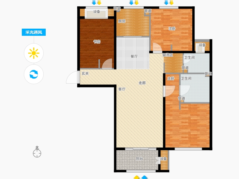林蔭大院3室1廳2衛(wèi)1廚137.00㎡采光通風圖