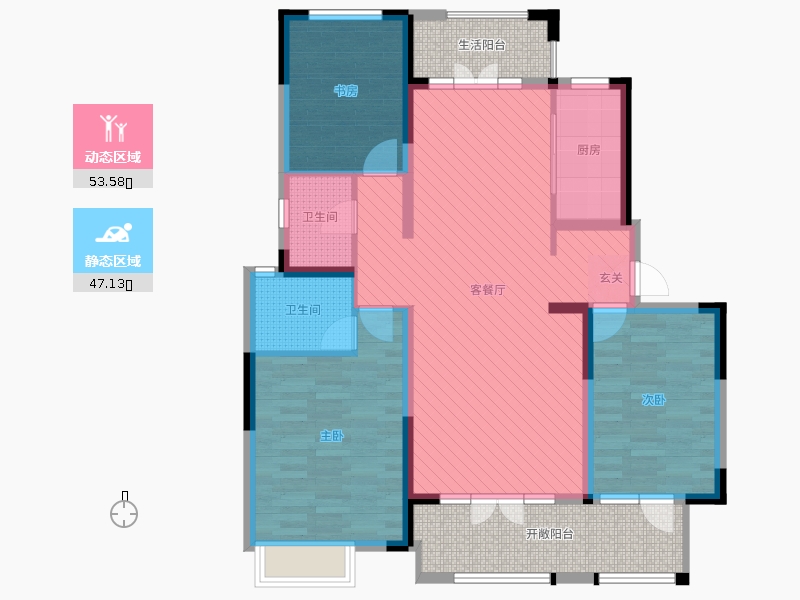 阿爾卡迪亞榮盛城3室2廳2衛(wèi)1廚142.00㎡動(dòng)靜分區(qū)圖