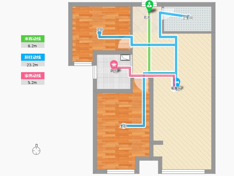 奧北公元2室2廳1衛(wèi)1廚93.00㎡動線圖