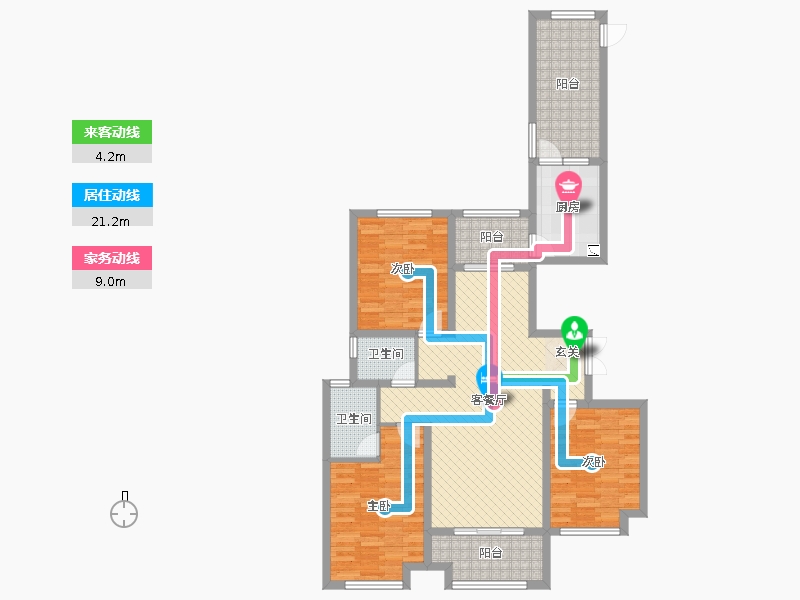 奧北公元3室2廳2衛(wèi)1廚134.00㎡動(dòng)線圖