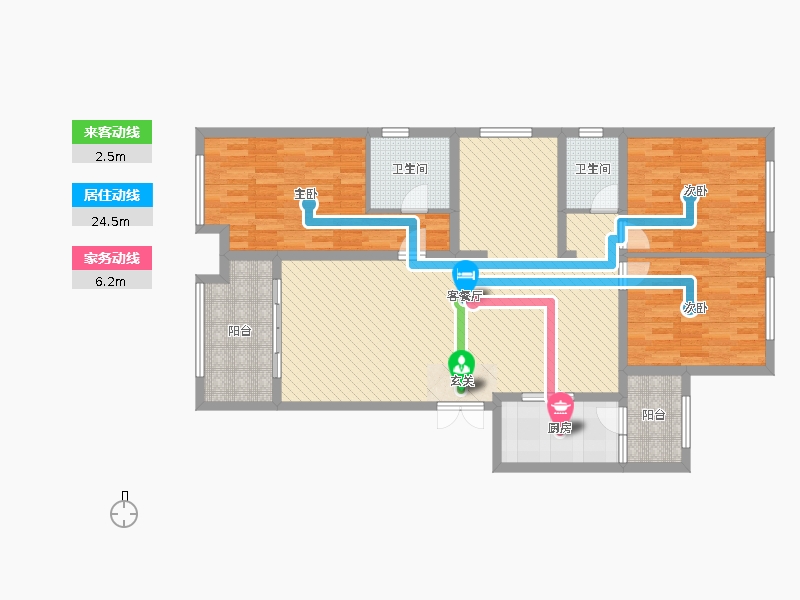 奧北公元3室2廳2衛(wèi)1廚151.00㎡動(dòng)線圖