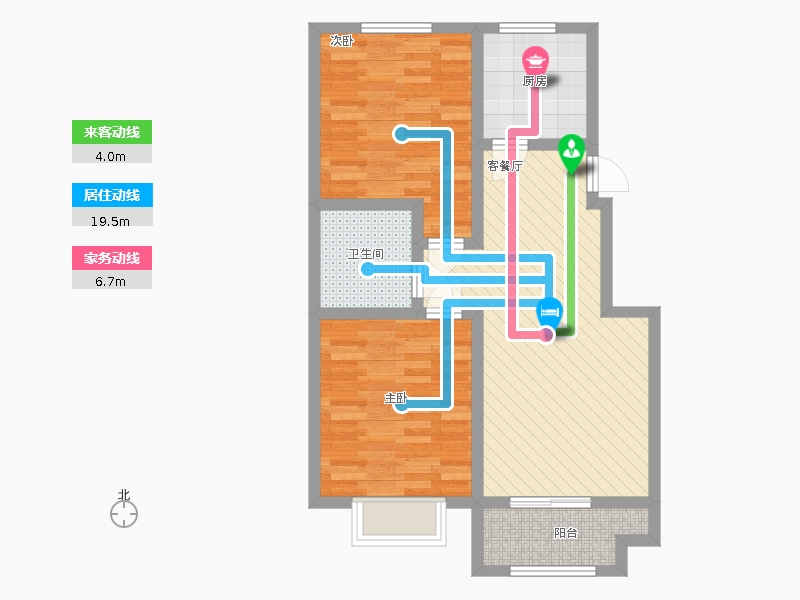 漢嘉海語城2室1廳1衛(wèi)1廚96.00㎡動線圖