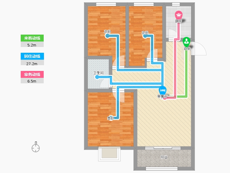 漢嘉海語(yǔ)城3室2廳1衛(wèi)1廚106.00㎡動(dòng)線(xiàn)圖