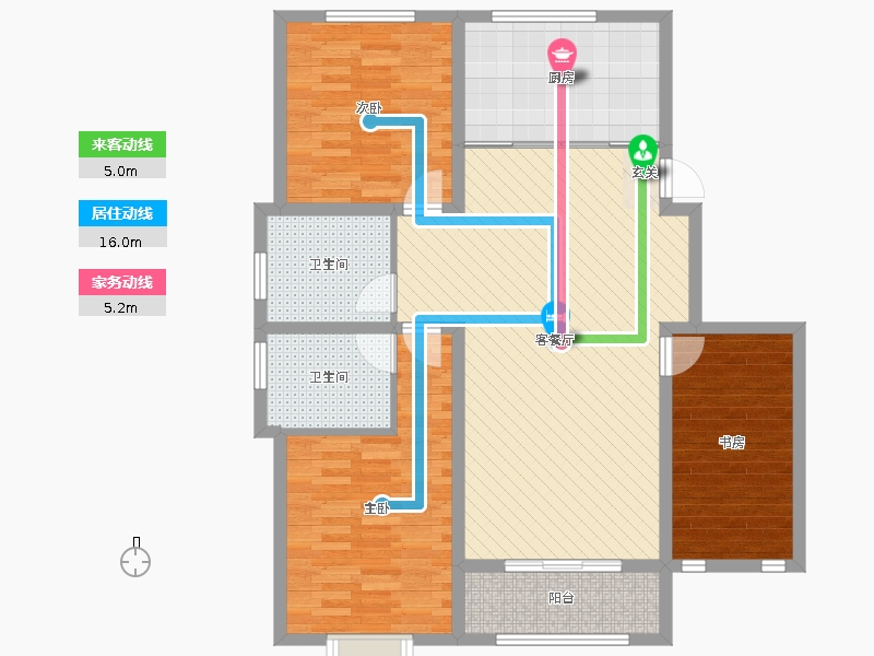 漢嘉海語城3室2廳2衛(wèi)1廚135.00㎡動(dòng)線圖