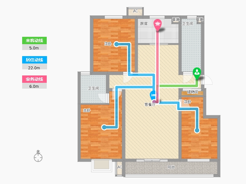 漢嘉海語(yǔ)城3室1廳2衛(wèi)1廚159.00㎡動(dòng)線圖