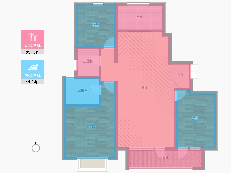 榮盛錦繡學(xué)府3室1廳2衛(wèi)1廚135.00㎡動(dòng)靜分區(qū)圖