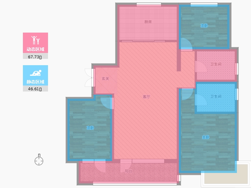 榮盛錦繡學府3室1廳2衛(wèi)1廚140.00㎡動靜分區(qū)圖
