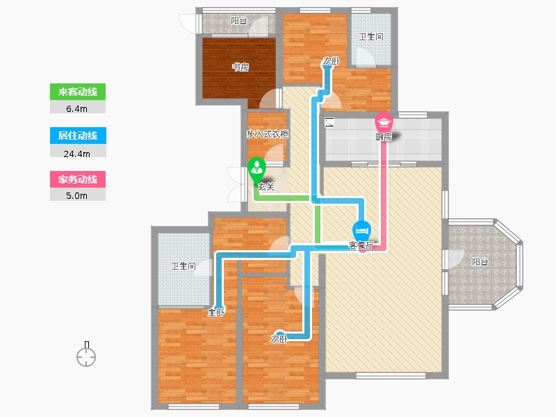 天山九峯4室2廳2衛(wèi)1廚168.00㎡動(dòng)線圖
