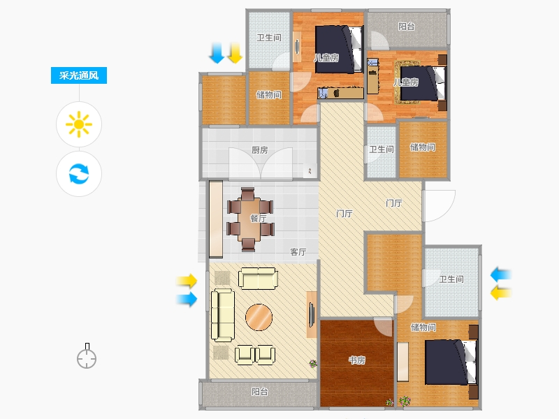 天山九峯3室1廳3衛(wèi)1廚212.00㎡采光通風圖