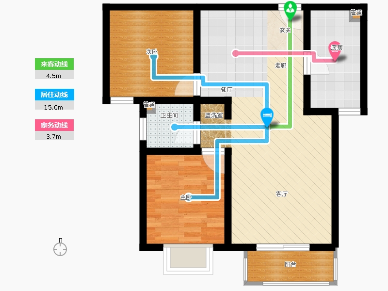 弘石灣2室2廳1衛(wèi)1廚87.00㎡動(dòng)線圖
