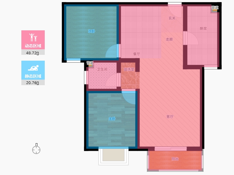 弘石灣2室2廳1衛(wèi)1廚87.00㎡動(dòng)靜分區(qū)圖