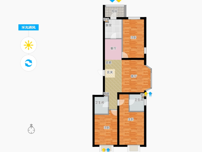 弘石灣3室0廳2衛(wèi)1廚132.00㎡采光通風(fēng)圖