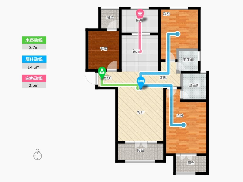 帝王國際3室0廳2衛(wèi)1廚133.00㎡動線圖