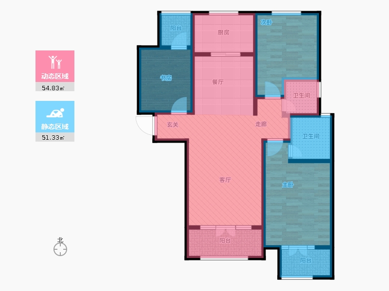 帝王國際3室0廳2衛(wèi)1廚133.00㎡動靜分區(qū)圖