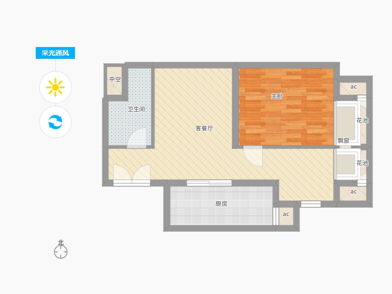 盛世御城1室1廳1衛(wèi)1廚64.00㎡采光通風圖