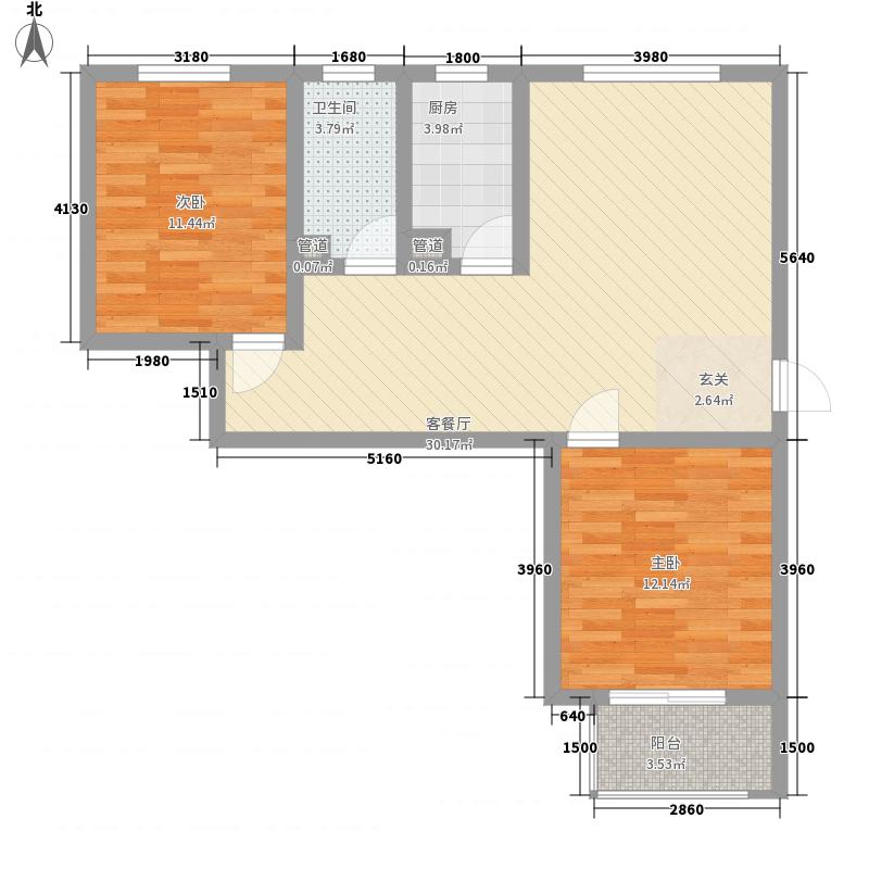 雨荷水岸2室1廳1衛(wèi)1廚65㎡戶型圖