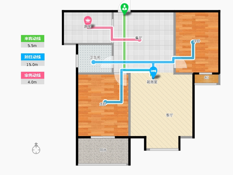 雨荷水岸2室2廳1衛(wèi)1廚86.00㎡動靜線圖