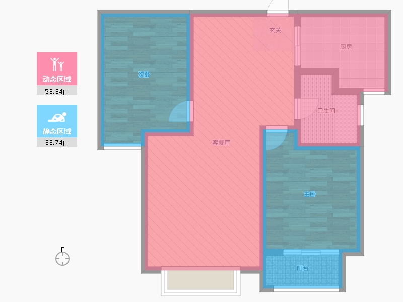 雨荷水岸2室2廳1衛(wèi)1廚95.00㎡動(dòng)靜分區(qū)圖