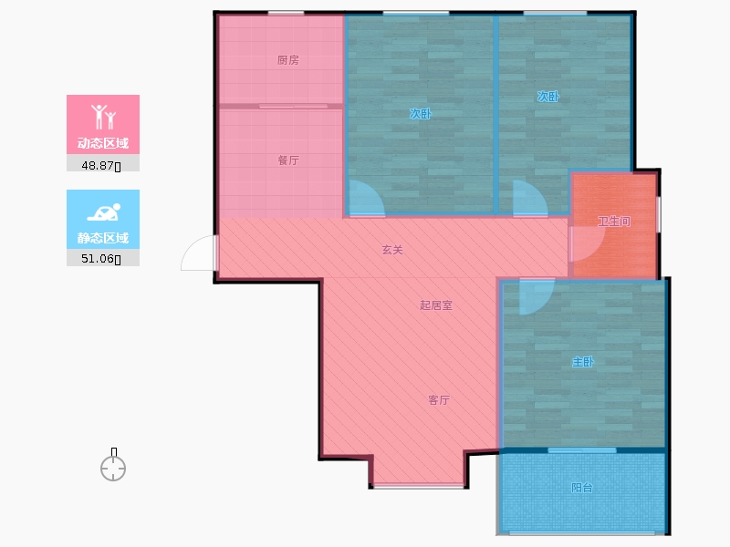 雨荷水岸3室2廳1衛(wèi)1廚104.00㎡動(dòng)靜分區(qū)圖