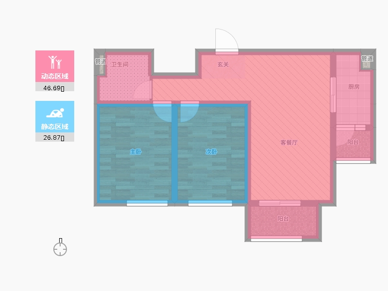 長久中心公園9號2室1廳1衛(wèi)1廚93㎡動靜分區(qū)圖