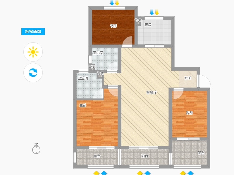 長久中心公園9號3室1廳2衛(wèi)1廚135㎡采光通風(fēng)圖