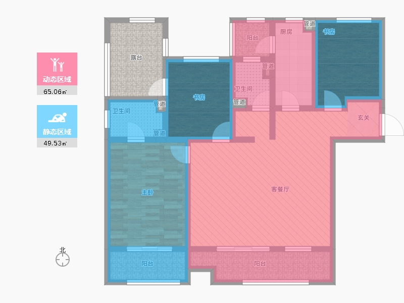 長久中心公園9號(hào)3室1廳2衛(wèi)1廚156㎡動(dòng)靜分區(qū)圖